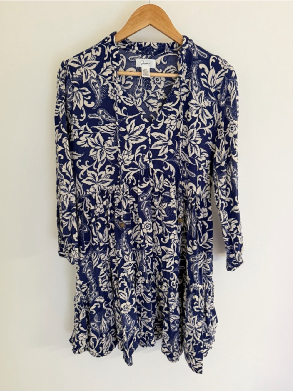 Japna Navy Floral Paisley Tiered Boho Mini Dress S